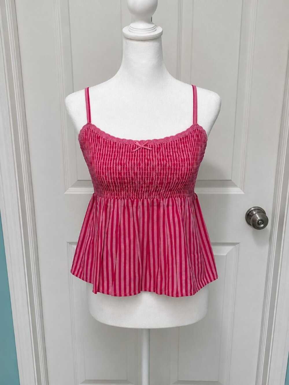 No Boundaries Women's Smocked Baby Doll Tank in Pink Jubilee